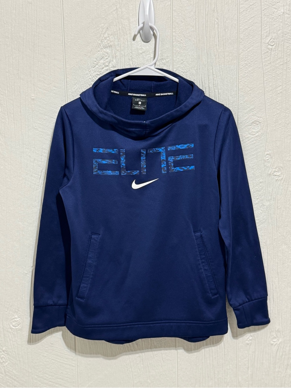 Nike Youth Basketball Navy ELITE Logo Dri-Fit Pullover Hoodie L